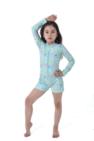 Este vestido de baño enterizo manga larga para niña es perfecto si buscas un vestido de baño con alto alta protección para evitar quemaduras a nuestras princesas