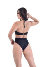 VESTIDO DE BAÑO trikini con un hermoso escote profundo y corte en forma de pétalos en la parte delantera, color negro, parte posterior